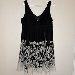 ESSENTIALS by ABS Dress Women's 12 Sleeveless VNeck Floral Black White Lined